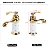 Solid Brass Mixer Tap Cold/Hot Water Faucet with Ornaments for Basin Sink (Golden)