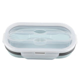 Food Grade Silicone Foldable Lunch Box Portable Rectangle Food Storage Container (Blue)