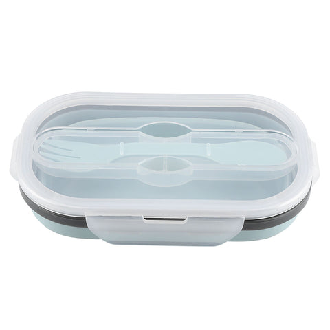 Food Grade Silicone Foldable Lunch Box Portable Rectangle Food Storage Container (Blue)