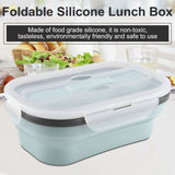 Food Grade Silicone Foldable Lunch Box Portable Rectangle Food Storage Container (Blue)