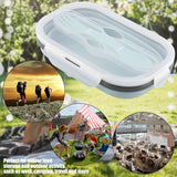 Food Grade Silicone Foldable Lunch Box Portable Rectangle Food Storage Container (Blue)