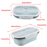 Food Grade Silicone Foldable Lunch Box Portable Rectangle Food Storage Container (Blue)