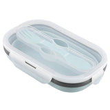 Food Grade Silicone Foldable Lunch Box Portable Rectangle Food Storage Container (Blue)