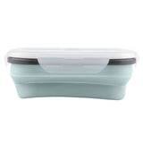 Food Grade Silicone Foldable Lunch Box Portable Rectangle Food Storage Container (Blue)