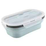 Food Grade Silicone Foldable Lunch Box Portable Rectangle Food Storage Container (Blue)
