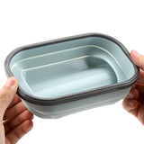 Food Grade Silicone Foldable Lunch Box Portable Rectangle Food Storage Container (Blue)