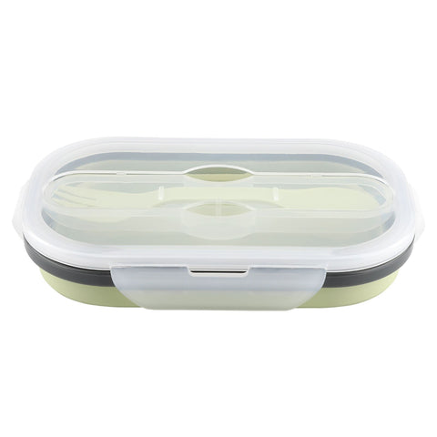 Food Grade Silicone Foldable Lunch Box Portable Rectangle Food Storage Container (Green)