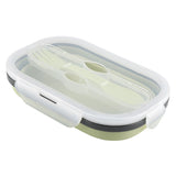 Food Grade Silicone Foldable Lunch Box Portable Rectangle Food Storage Container (Green)