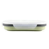 Food Grade Silicone Foldable Lunch Box Portable Rectangle Food Storage Container (Green)