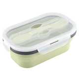 Food Grade Silicone Foldable Lunch Box Portable Rectangle Food Storage Container (Green)