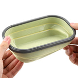 Food Grade Silicone Foldable Lunch Box Portable Rectangle Food Storage Container (Green)