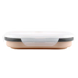 Food Grade Silicone Foldable Lunch Box Portable Rectangle Food Storage Container (Apricot)