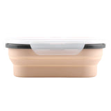 Food Grade Silicone Foldable Lunch Box Portable Rectangle Food Storage Container (Apricot)