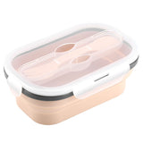 Food Grade Silicone Foldable Lunch Box Portable Rectangle Food Storage Container (Apricot)