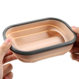 Food Grade Silicone Foldable Lunch Box Portable Rectangle Food Storage Container (Apricot)