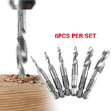6pcs M3-M10 High Speed Steel Hex Shank Combination Screw Tap Drill Bit Set (HSS4341)