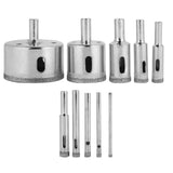 10Pcs/Set Diamond Coated Core Drill Bit 3~50mm Hole Saw for Tile Ceramic Glass Porcelain Marble