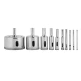 10Pcs/Set Diamond Coated Core Drill Bit 3~50mm Hole Saw for Tile Ceramic Glass Porcelain Marble
