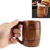 Natural Wooden Beer Cup Retro Big Capacity Tea Water Classic Wood Drinking Mug with Handle