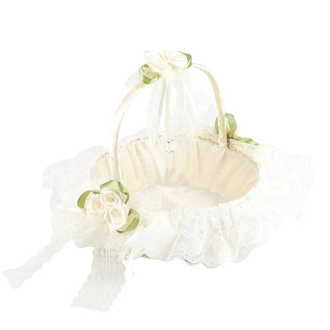 Romantic Lace Flower Girl Basket Bamboo Satin Bowknot Bridal Baskets for Wedding Party Decor In Australia - Darrahopens