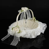 Romantic Lace Flower Girl Basket Bamboo Satin Bowknot Bridal Baskets for Wedding Party Decor In Australia - Darrahopens
