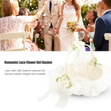 Romantic Lace Flower Girl Basket Bamboo Satin Bowknot Bridal Baskets for Wedding Party Decor In Australia - Darrahopens
