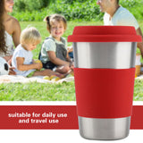 500ml Stainless Steel Cup Drinking with Silicone Cover & Lid Heat Insulation Water Bottle (Red)