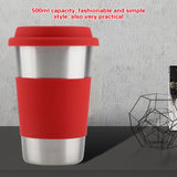 500ml Stainless Steel Cup Drinking with Silicone Cover & Lid Heat Insulation Water Bottle (Red)