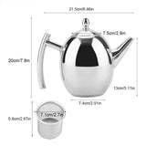 Stainless Steel Teapot Tea Coffee Water Kettle Container with Removable Mesh Filter (1500ml)