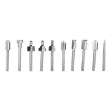 10pcs/Set 1/8in Shank High Speed Steel Milling Cutter Router Bits Woodworking Part Tool