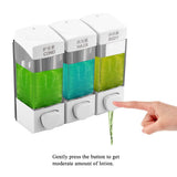 Wall Mounted 3-Chamber Liquid Lotion Shampoo Soap Dispenser Set Bathroom Accessories