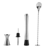 4pcs/ Set Durable Stainless Steel Drinking Cocktail Mixing Tool Set in Home Bar Party(B)