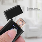 USB Recharge Ultra thin Flameless Windproof Electronic Cigarette Lighter Touch Switch (Black)
