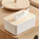 Removable Wood Cover Plastic Tissue Box Holder Storage Organizer for Home Car Office(Rectangle) In Australia - Darrahopens