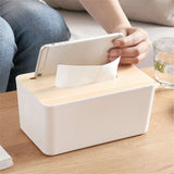 Removable Wood Cover Plastic Tissue Box Holder Storage Organizer for Home Car Office(Rectangle)