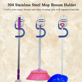 304 Stainless Steel Mop Broom Holder Organizer Wall Mounted Storage Rack (1 Position No Hook)