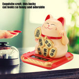 Solar Powered Welcoming Cat Adorable Waving Beckoning Fortune Lucky Cat Home Car Decor(Golden)