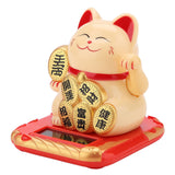 Solar Powered Welcoming Cat Adorable Waving Beckoning Fortune Lucky Cat Home Car Decor(Golden)