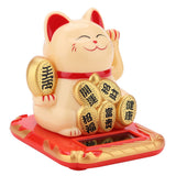 Solar Powered Welcoming Cat Adorable Waving Beckoning Fortune Lucky Cat Home Car Decor(Golden)