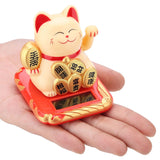 Solar Powered Welcoming Cat Adorable Waving Beckoning Fortune Lucky Cat Home Car Decor(Golden)