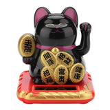 Solar Powered Welcoming Cat Adorable Waving Beckoning Fortune Lucky Cat Home Car Decor(Black) In Australia - Darrahopens