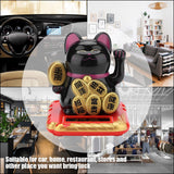 Solar Powered Welcoming Cat Adorable Waving Beckoning Fortune Lucky Cat Home Car Decor(Black) In Australia - Darrahopens