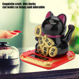 Solar Powered Welcoming Cat Adorable Waving Beckoning Fortune Lucky Cat Home Car Decor(Black)