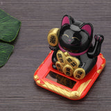 Solar Powered Welcoming Cat Adorable Waving Beckoning Fortune Lucky Cat Home Car Decor(Black) In Australia - Darrahopens