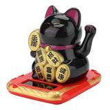 Solar Powered Welcoming Cat Adorable Waving Beckoning Fortune Lucky Cat Home Car Decor(Black)