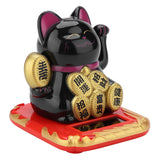 Solar Powered Welcoming Cat Adorable Waving Beckoning Fortune Lucky Cat Home Car Decor(Black)