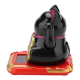 Solar Powered Welcoming Cat Adorable Waving Beckoning Fortune Lucky Cat Home Car Decor(Black)