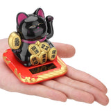 Solar Powered Welcoming Cat Adorable Waving Beckoning Fortune Lucky Cat Home Car Decor(Black)