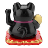 Solar Powered Welcoming Cat Adorable Waving Beckoning Fortune Lucky Cat Home Car Decor(Black)