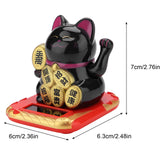 Solar Powered Welcoming Cat Adorable Waving Beckoning Fortune Lucky Cat Home Car Decor(Black)